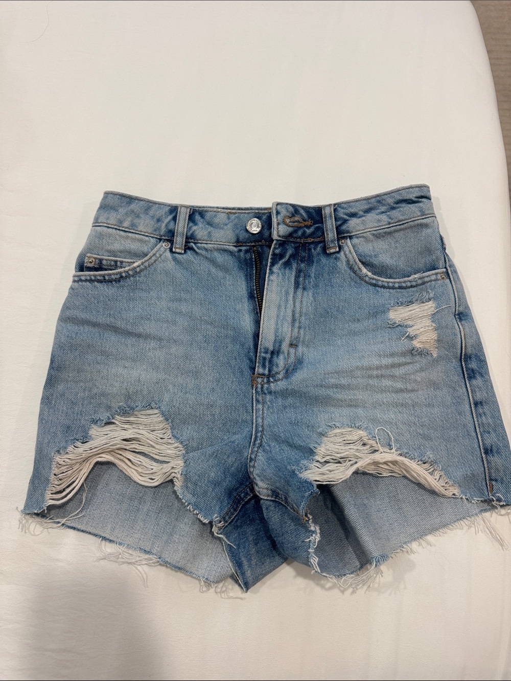 Topshop Light Blue Distressed Denim Jean Shorts